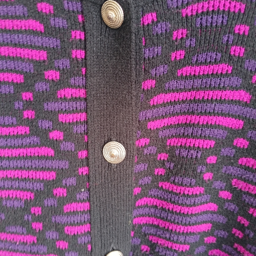 Vintage Purple and Black Women's Cardigan Sweater Grandmacore Cottagecore Medium - Picture 7 of 11